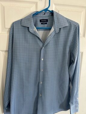Nautica Men’s Light Blue Micro-Check Dress Shirt sz med slim fit